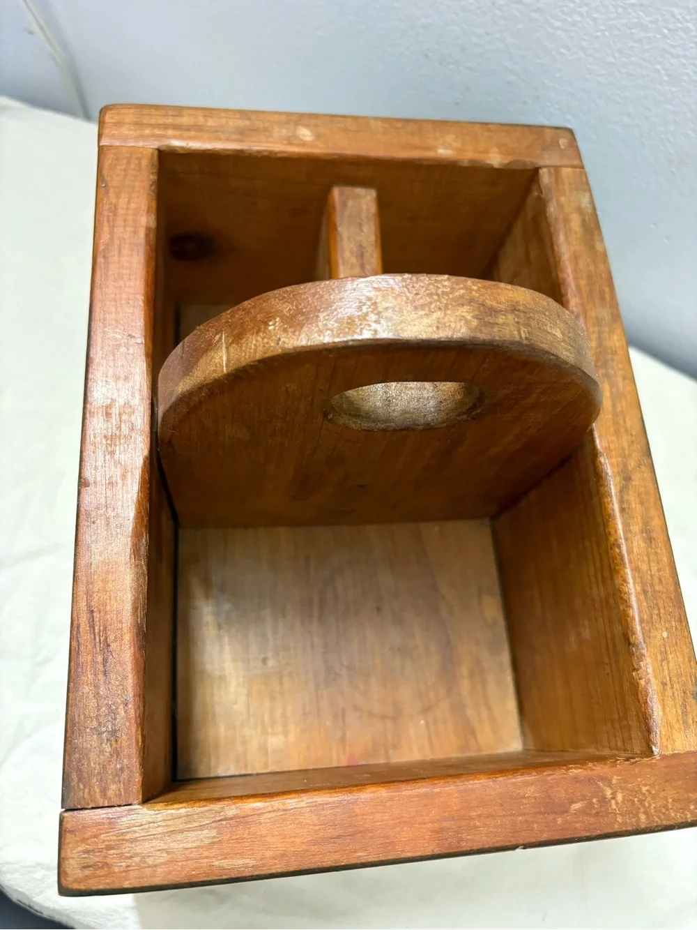 Handmade Wooden Tote Box with Stenciled Folk Motif